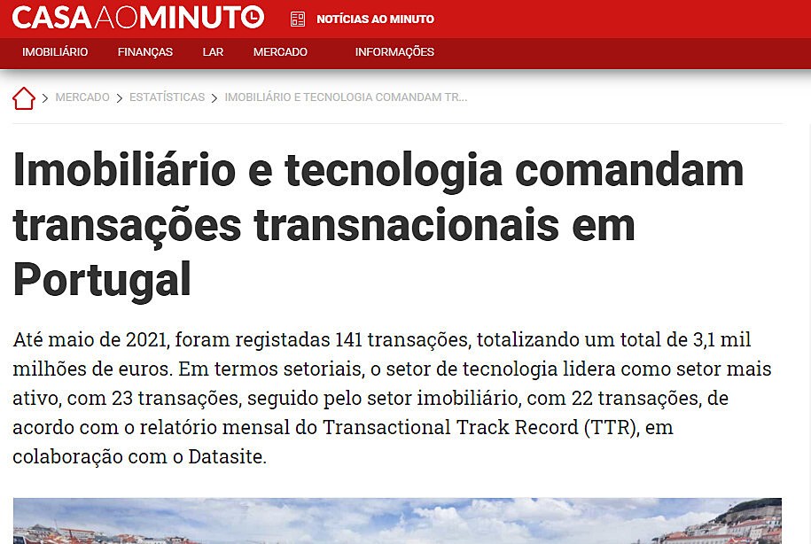 Imobilirio e tecnologia comandam transaes transnacionais em Portugal